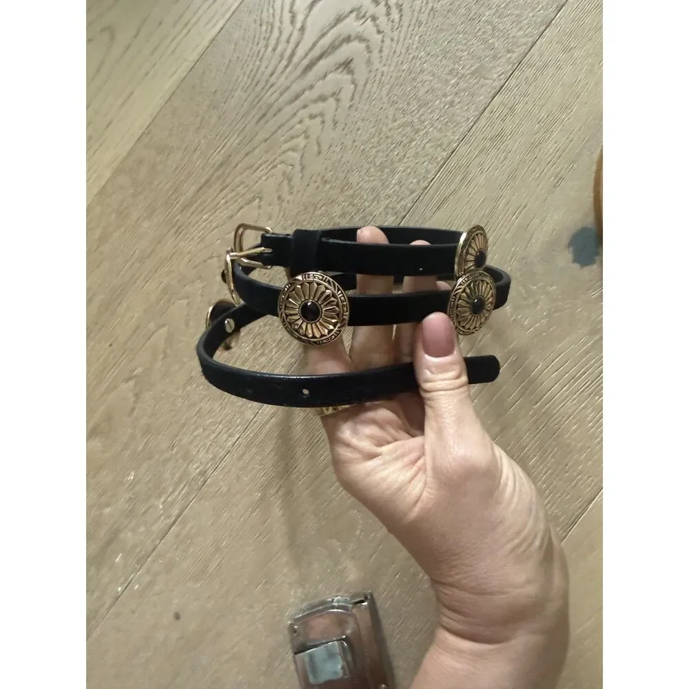 Lovers + Friends Black Leather Concho Belt Medium 38